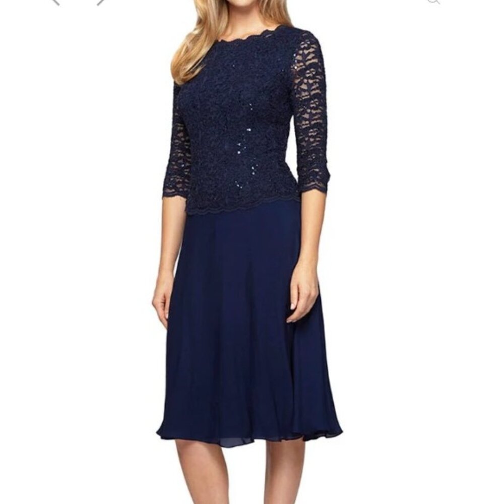 Women's Alex Evenings Sequin Lace Bodice & Chiffon Skirt Mock Dress (Sz14)